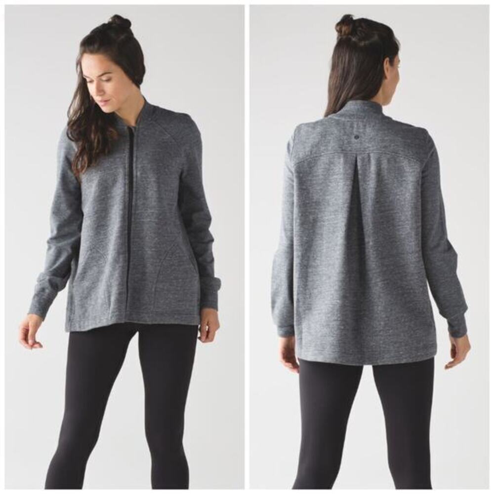 Lululemon Pleat To Street Bomber Heathered Snow Slub Coal Gray Size 4